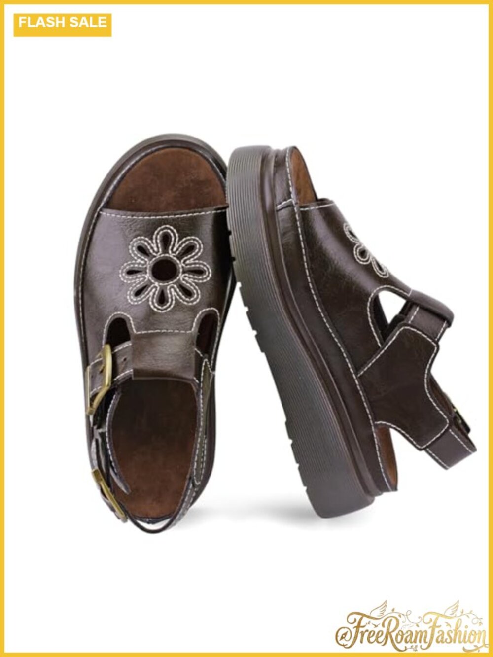 Women's Platform Sandals Chunky Ankle Strap Open Toe Casual Buckle